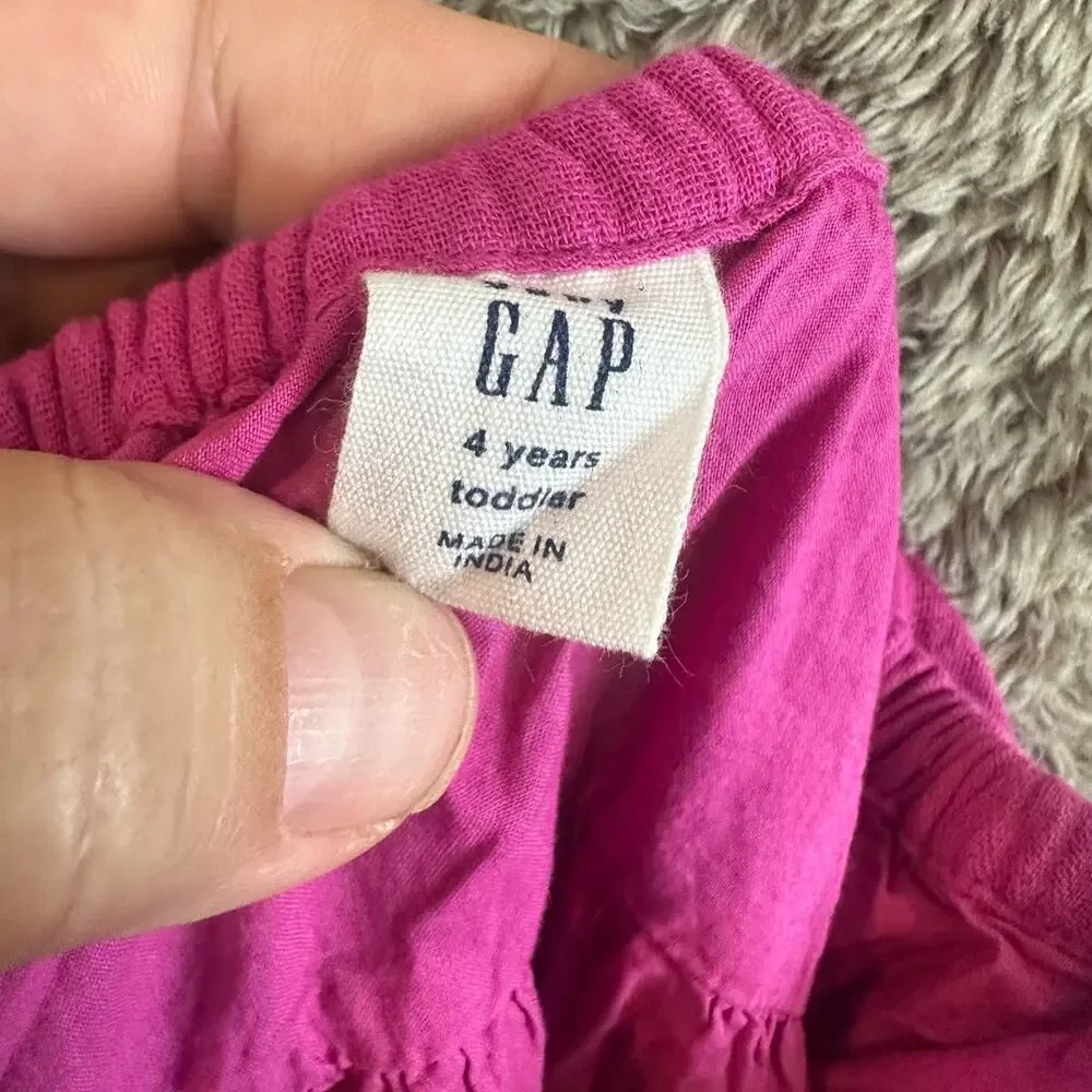 Baby Gap Pink Tiered Dress Toddler Girl 4T Muslin Cotton Sundress Fuchsia